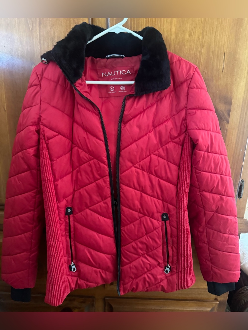 Nautica Red Quilted Jacket Interior with Branded Trim